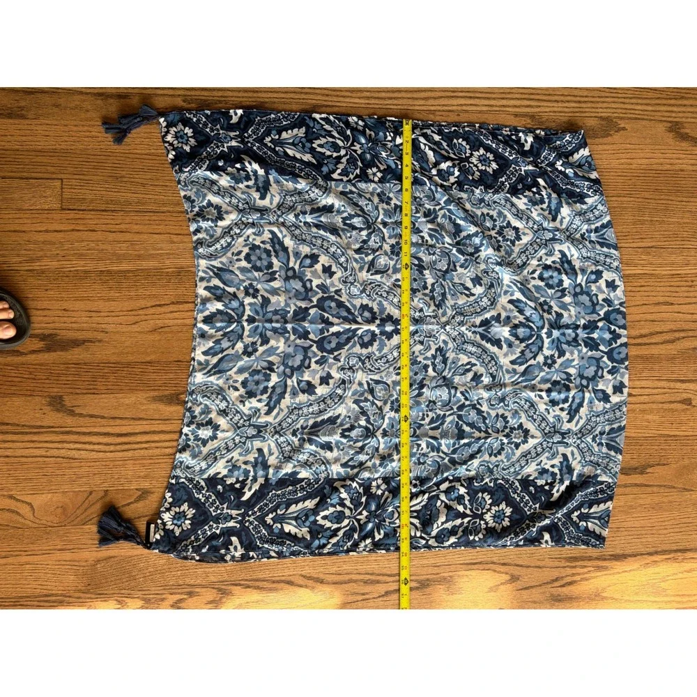 J Jill Blue White Parisian Picnic Scarf Floral Paisley Tassel Wrap Rectangle